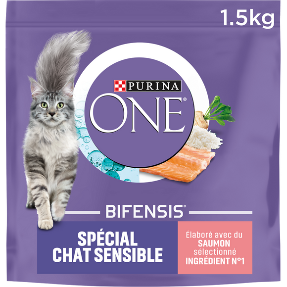 Croquettes pour chat adulte SENSIBLE Saumon, Riz PURINA ONE - 1,5kg