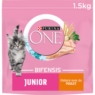 Croquettes pour chaton JUNIOR Poulet, Céréales Complètes PURINA ONE -1,5kg