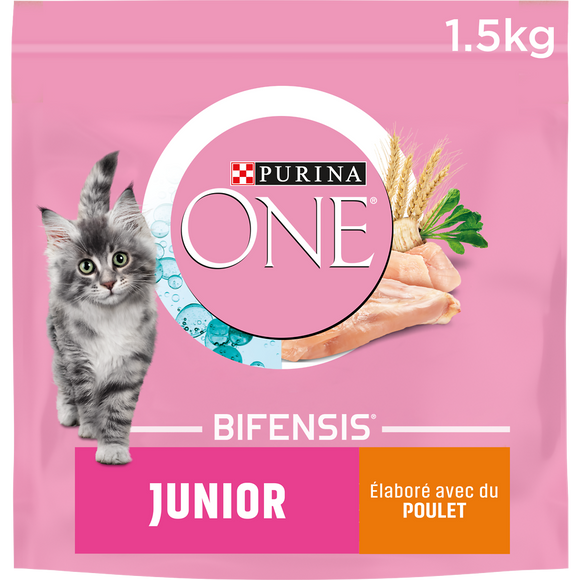 Croquettes pour chaton JUNIOR Poulet, Céréales Complètes PURINA ONE -1,5kg