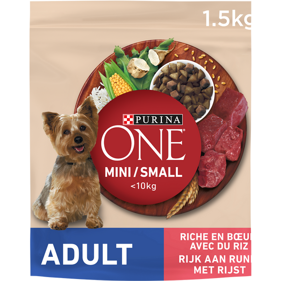 Croquettes pour petit chien adulte Mini Boeuf PURINA ONE - 1,5kg