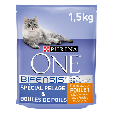 Croquettes chat PELAGE & BOULES DE POILS Poulet Céréales PURINA ONE -1,5kg