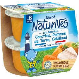 Plats complets Carottes, pommes de terre cabillaud 6M+ NATURNES - 2x200g