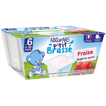 NESTLE P'TIT BRASSE - Dessert lacté bébé Fraise, de 6 à 12 mois - 4x100g