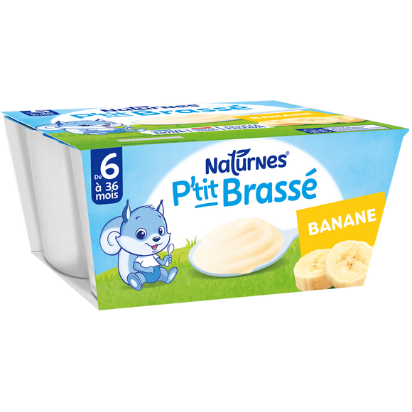 NESTLE P'TITS BRASSE - Dessert lacté bébé banane, de 6 à 12 mois - 4x100g