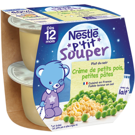 Repas du soir P'TIT SOUPER Petits pois et pâtes 12M+ NESTLE - 2x200g