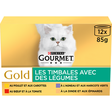 Sachets fraîcheur pour chat GOLD Timbales Multi-variétés GOURMET - 12x85g