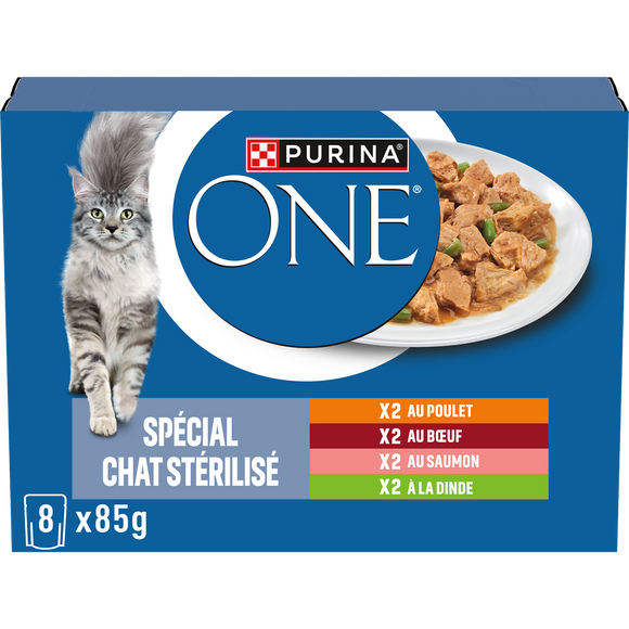 Sachets fraîcheur pour chat stérilisé Multi-variétés PURINA ONE - 8x85g