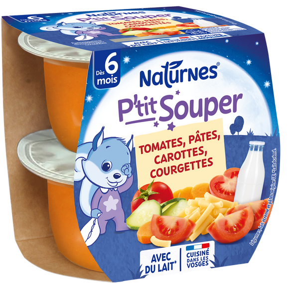 Bols pour bébé tomate, pâte et courgette P'tit Souper, NESTLE, dès 6 mois, 2x200g