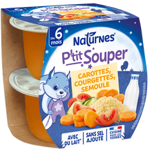 NESTLE P'TIT SOUPER - Repas du soir P'tit souper Carottes courgettes semoule, de 6 à 12 mois - 2x200g