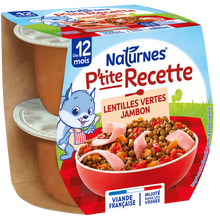 NESTLE P'TITE RECETTE - Plat bébé du midi Lentilles vertes jambon, dès12 mois - 2x200g - Repas bébé