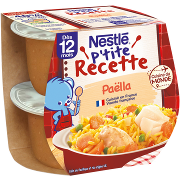 Plats complets P'TITE RECETTE Paëlla dés 12 mois NESTLE bols 2x200g