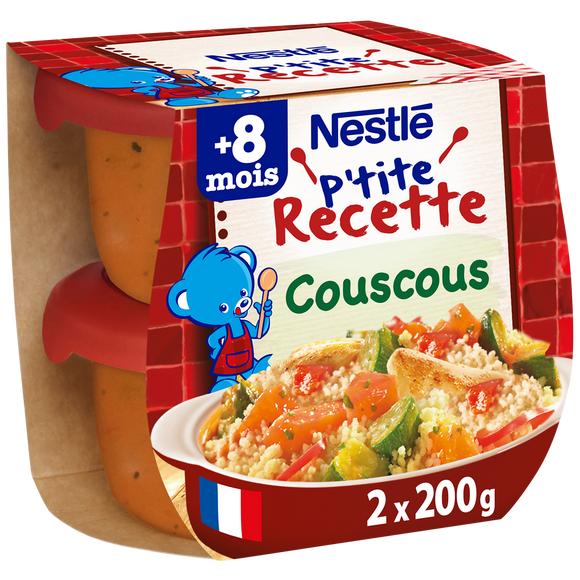 NESTLE P'TITE RECETTE - Plat bébé du midi Couscous, dès 8 mois - 2x200g - Repas bébé