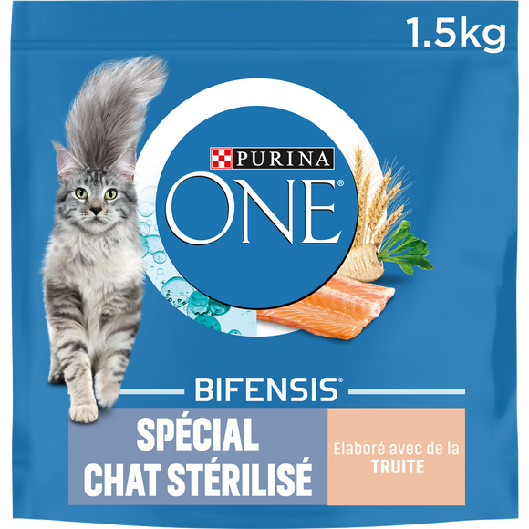 Croquettes pour chat adulte stérilisé Truité, Blé PURINA ONE - 1,5kg