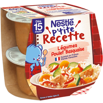 Plats complets P'TITE RECETTE Légumes poulet basquaise 15M+ NESTLE - 2x200g