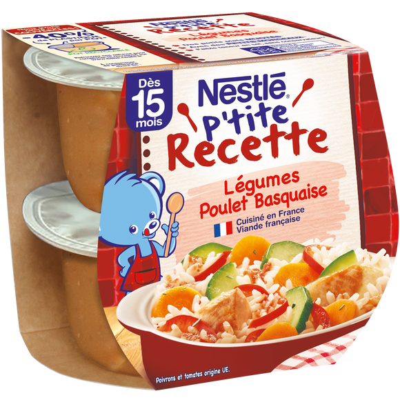 Plats complets P'TITE RECETTE Légumes poulet basquaise 15M+ NESTLE - 2x200g