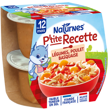 NESTLE P'TITE RECETTE - Plat bébé du midi Légumes poulet basquaise, dès 15 mois - 2x200g - Repas bébé