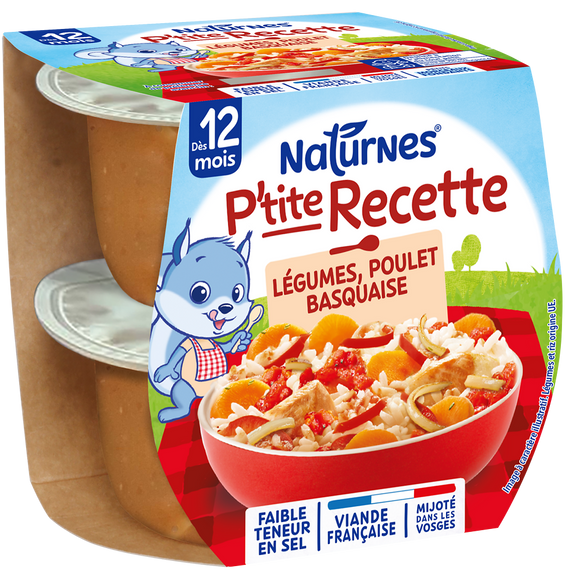 NESTLE P'TITE RECETTE - Plat bébé du midi Légumes poulet basquaise, dès 15 mois - 2x200g - Repas bébé