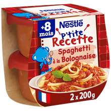 NESTLE P'TITE RECETTE - Plat bébé du midi Spaghetti bolognaise, dès 8mois - 2x200g - Repas bébé