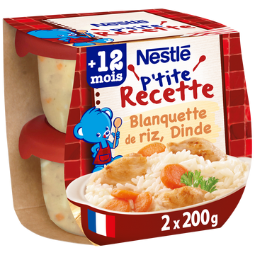 Plats complets P'TITE RECETTE Blanquette de riz dinde 12M+ NESTLE - 2x200g