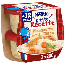 NESTLE P'TITE RECETTE - Plat bébé du midi Blanquette de riz, dinde, dès 12 mois - 2x200g - Repas bébé