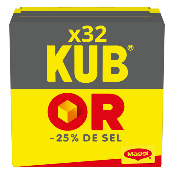 Bouillon cube Kub Or -25% de sel MAGGI, boite de 32 cubes, 121,6g
