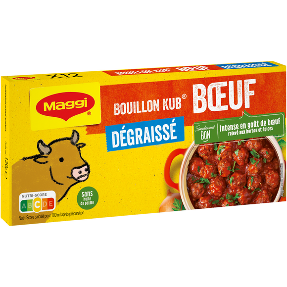 Bouillon cube boeuf dégraissé MAGGI, boite de 12 cubes, 120g