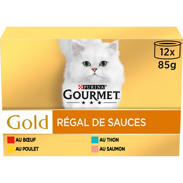 Sachets fraîcheur pour chat Gold Régal de Sauces 4 variétés GOURMET -12x85g