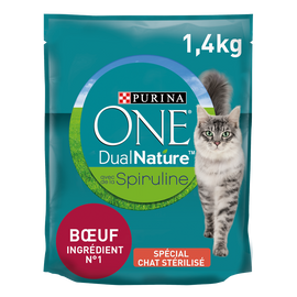Croquettes pour chat stérilisé DUALNATURE Spiruline, Boeuf PURINA ONE- 1,4kg