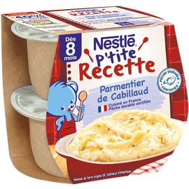 Plats complets P'TITE RECETTE Parmentier de cabillaud 8M+ NESTLE - 2x200g