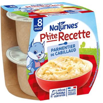 NESTLE P'TITE RECETTE - Parmentier de cabillaud, dès 8 mois - 2x200g -Repas bébé