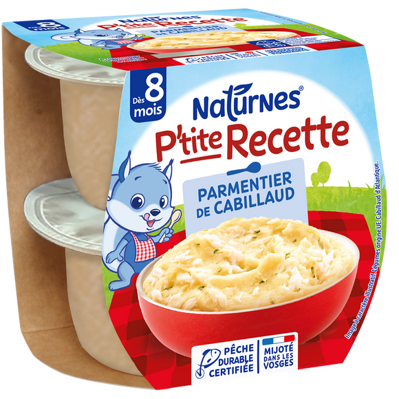 NESTLE P'TITE RECETTE - Parmentier de cabillaud, dès 8 mois - 2x200g -Repas bébé