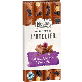 Chocolat lait raisins amandes noisettes NESTLE L'ATELIER - Tablette 170g