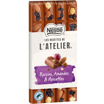 Chocolat lait raisins amandes noisettes NESTLE L'ATELIER - Tablette 170g