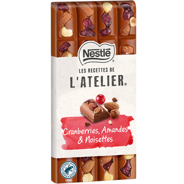 Chocolat lait cranberries amande noisette NESTLE L'ATELIER - Tablette170g