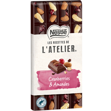 Chocolat noir cranberries amandes NESTLE L'ATELIER - Tablette 170g