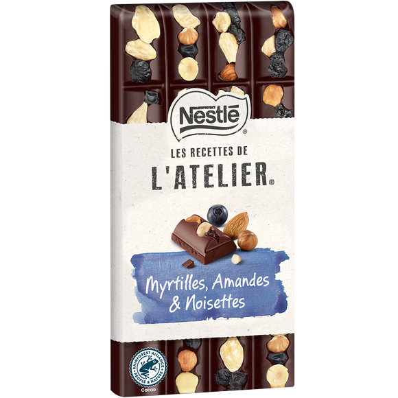 Chocolat noir myrtilles amandes noisettes NESTLE L'ATELIER - Tablette170g