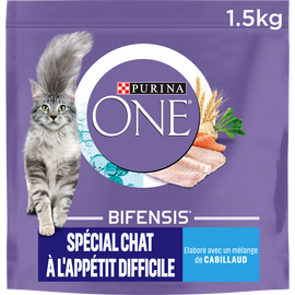 Croquettes pour chat adulte DIFFICILE Cabillaud, Truite PURINA ONE - 1,5kg