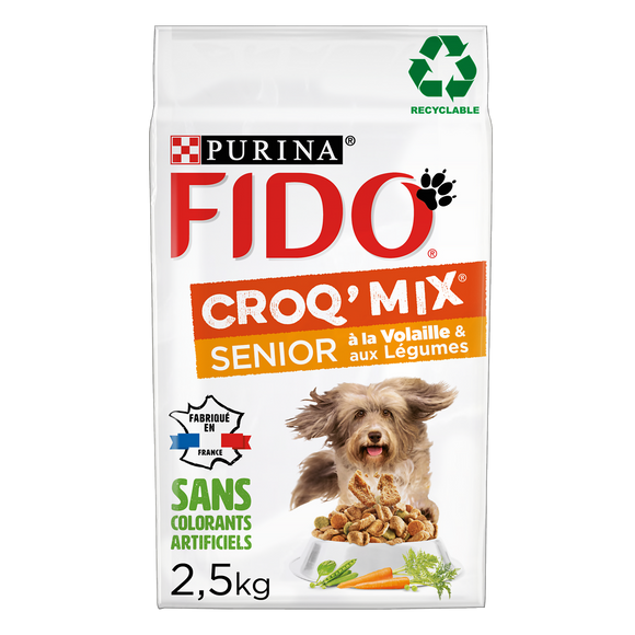 Croquettes pour chien senior > 7ans CROQ MIX Volaille, Légumes FIDO -2,5kg