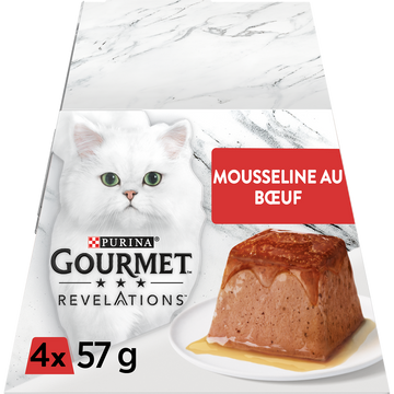 Sachets fraîcheur pour chat REVELATIONS Mousseline au Boeuf GOURMET -4x57g