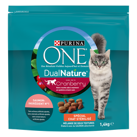 Croquettes chat stérilisé DUALNATURE Cramberry Saumon PURINA ONE - 1,4kg