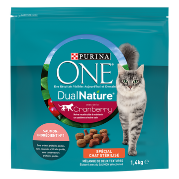 Croquettes chat stérilisé DUALNATURE Cramberry Saumon PURINA ONE - 1,4kg