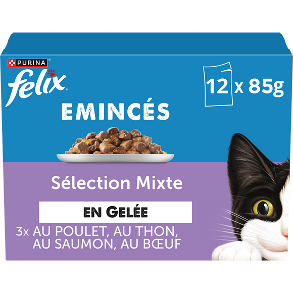Sachets fraîcheur pour chat Emincés en Gelée Mixte FELIX - 12x85g