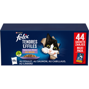 Sachet fraîcheur pour chat FELIX tendres effilées mixte en gelée - 44x85g