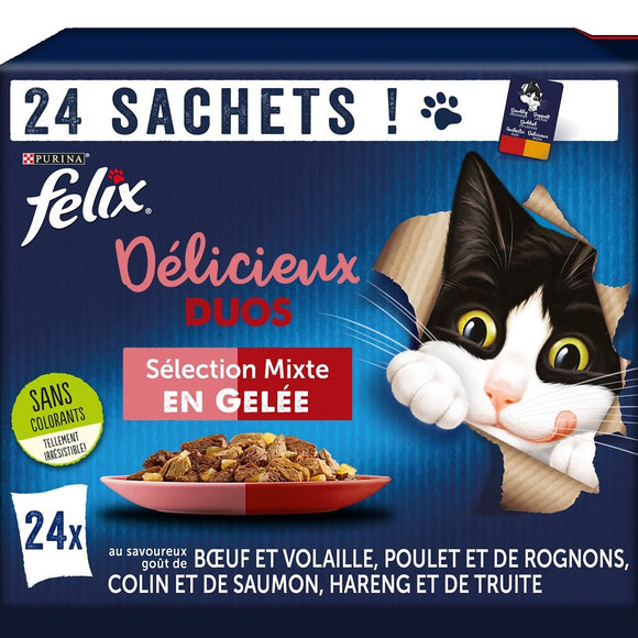 Sachets fraîcheur pour chat Délicieux Duos en Gelée Mixte FELIX - 24x85g