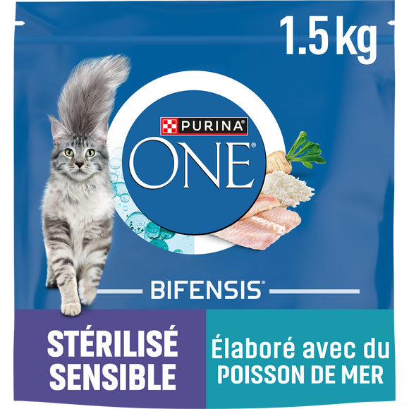 Croquettes pour chat stérilisé ou sensible aux Poissons de Mer PURINAONE - 1,5kg