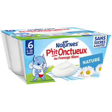 NESTLE P'TITS LACTES - Dessert lacté P'tit Onctueux au fromage blanc nature, de 6 à 12 mois - 4x90g