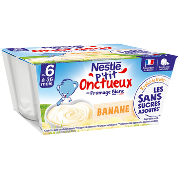 P'tit onctueux banane sans sucre ajouté dès 6 mois NESTLE 4x90g 360g