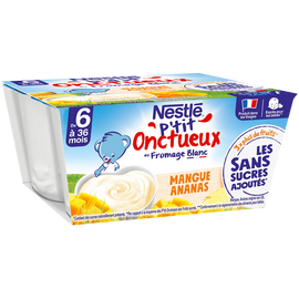 Desserts lactés P'TIT ONCTUEUX SSA Mangue ananas 6M+ NESTLE - 4x90g