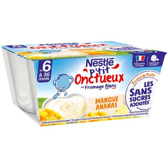 Desserts lactés P'TIT ONCTUEUX SSA Mangue ananas 6M+ NESTLE - 4x90g
