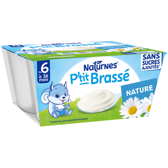 NESTLE P'TITS LACTES - P'tit brassé nature, de 6 à 12 mois - 4x90g
